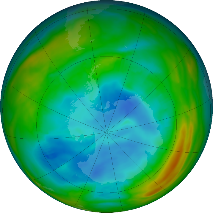 Antarctic ozone map for 29 July 2019